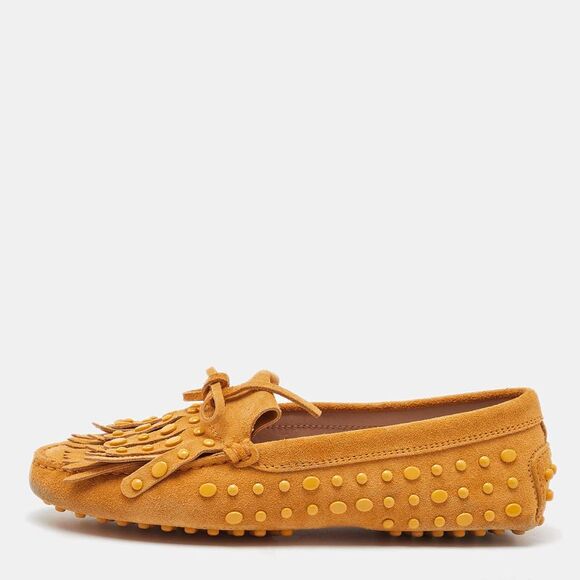 Tod´s Yellow Suede Studded Fringe Bow Slip On Loafers Size 36,New Products : American Fashion Style Bags On Sale